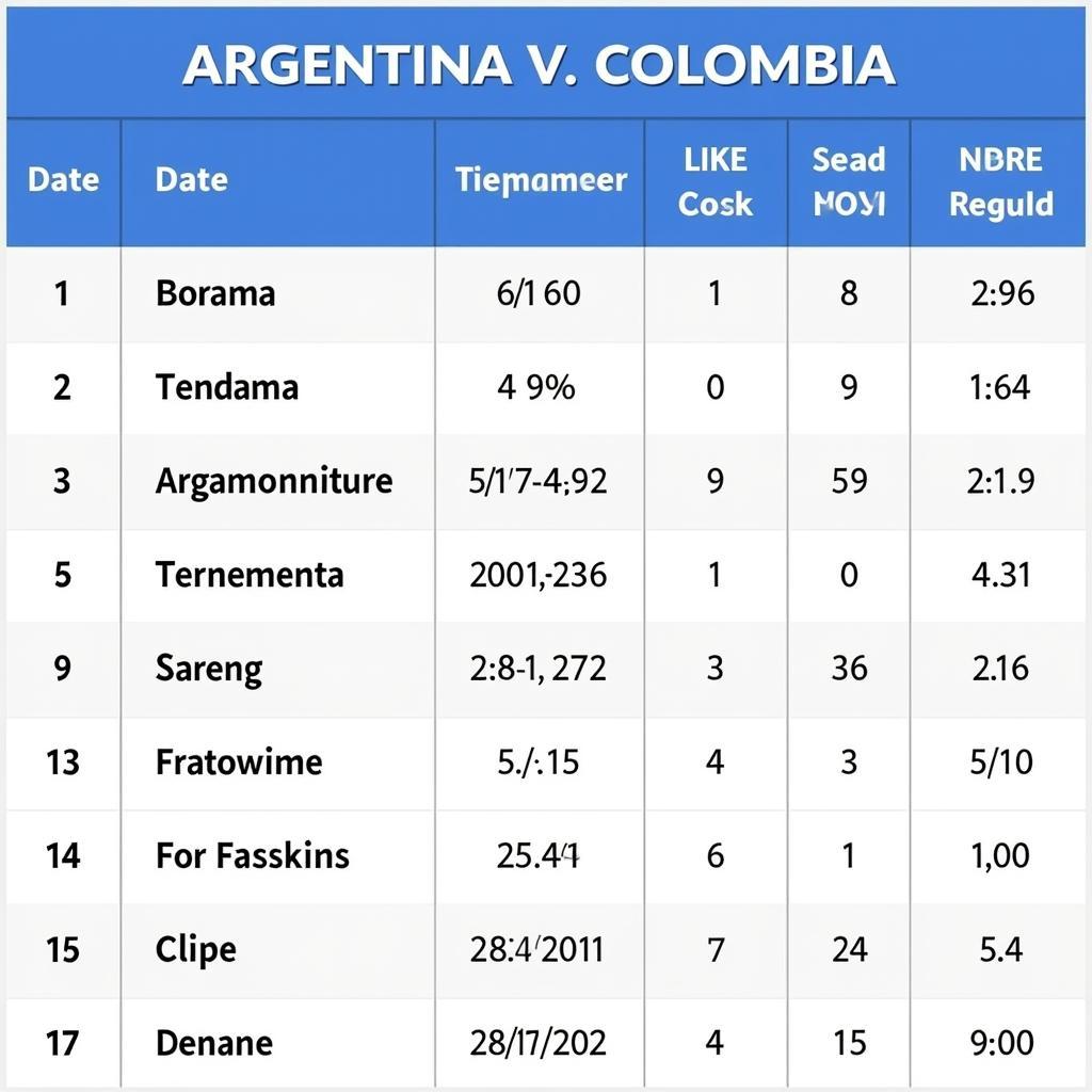 Lịch sử Đối đầu Argentina - Colombia