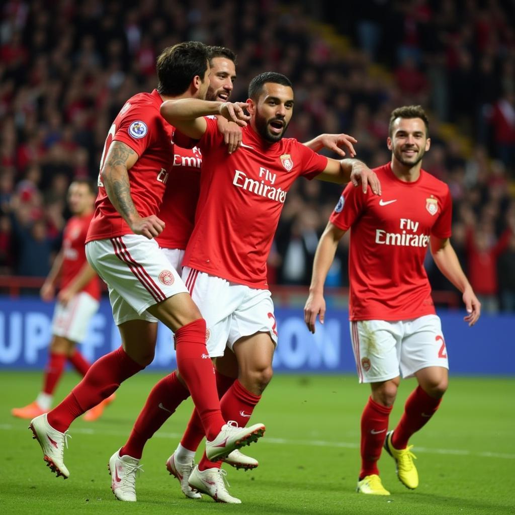 Cầu thủ Benfica ăn mừng bàn thắng