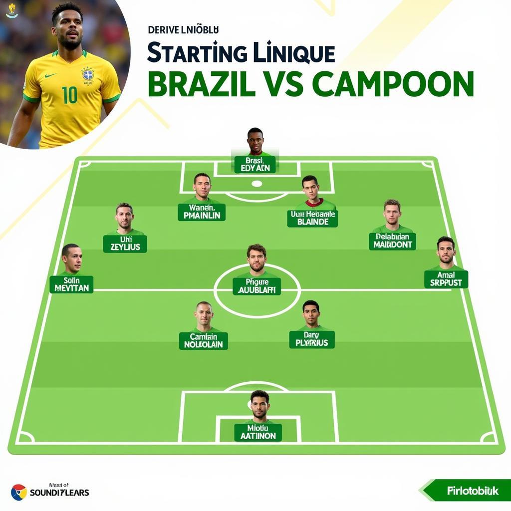 Đội hình ra sân của Brazil và Cameroon