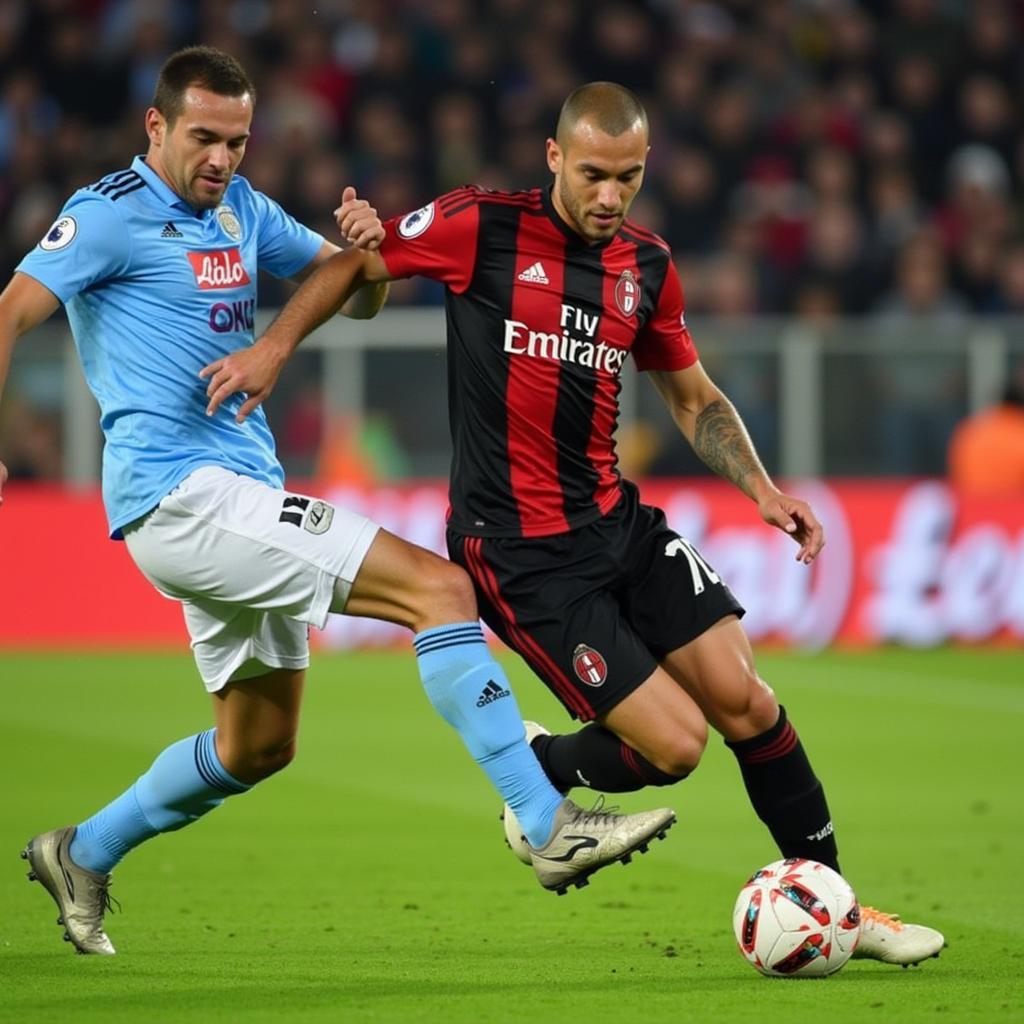 Các cầu thủ AC Milan và Lazio tranh chấp