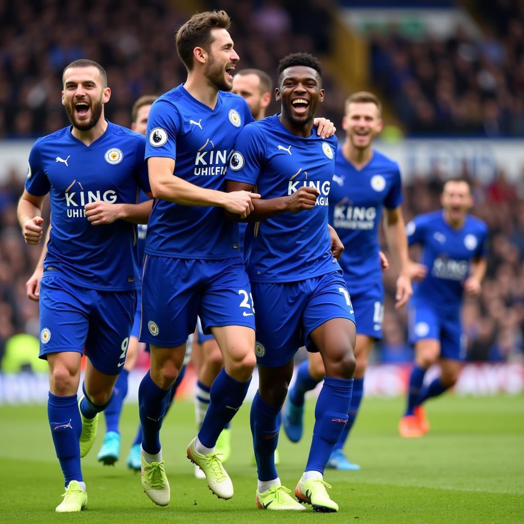 Các cầu thủ Leicester ăn mừng bàn thắng