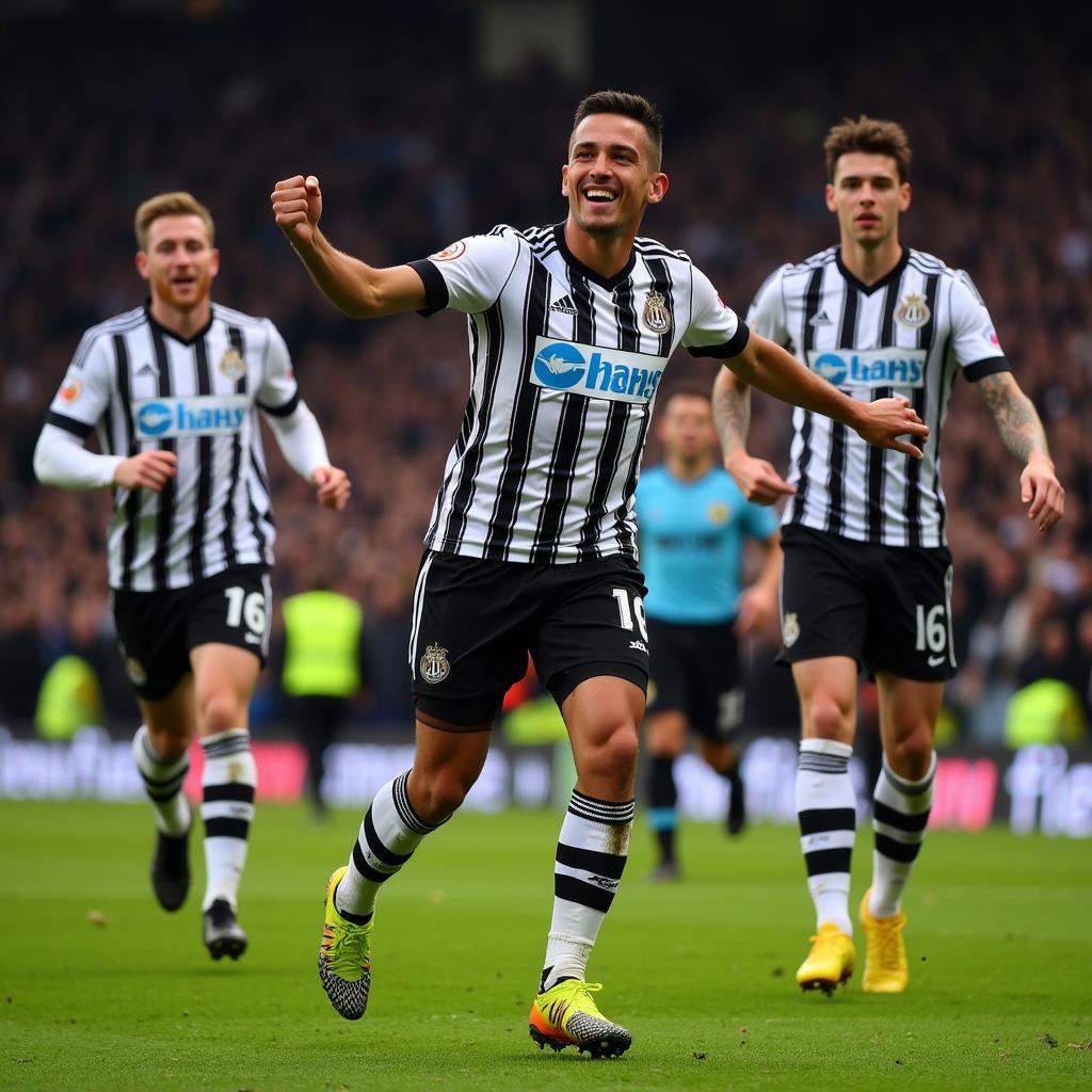 Các cầu thủ Newcastle ăn mừng bàn thắng