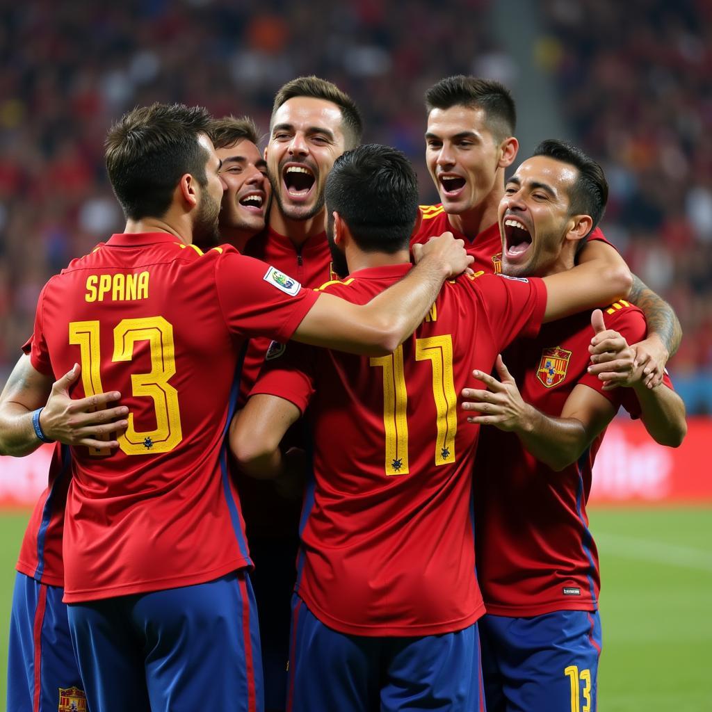 Spanish players celebrating a goal