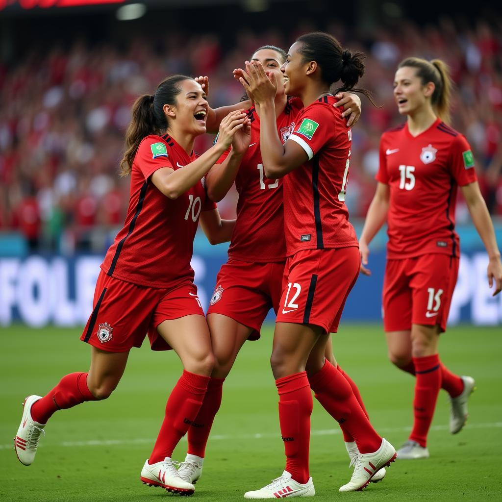 Canadian players celebrating a goal