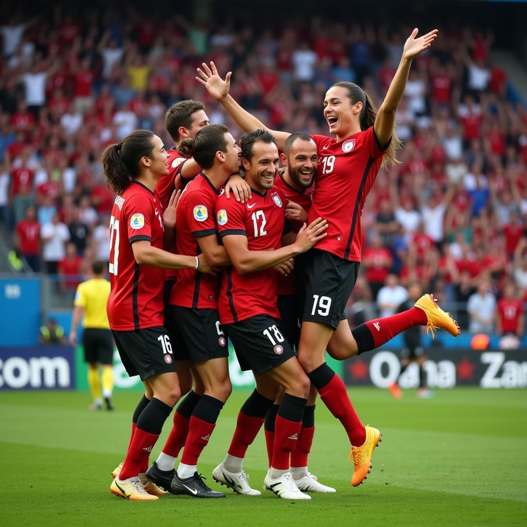 Canada players celebrating a goal during the World Cup Qualifiers