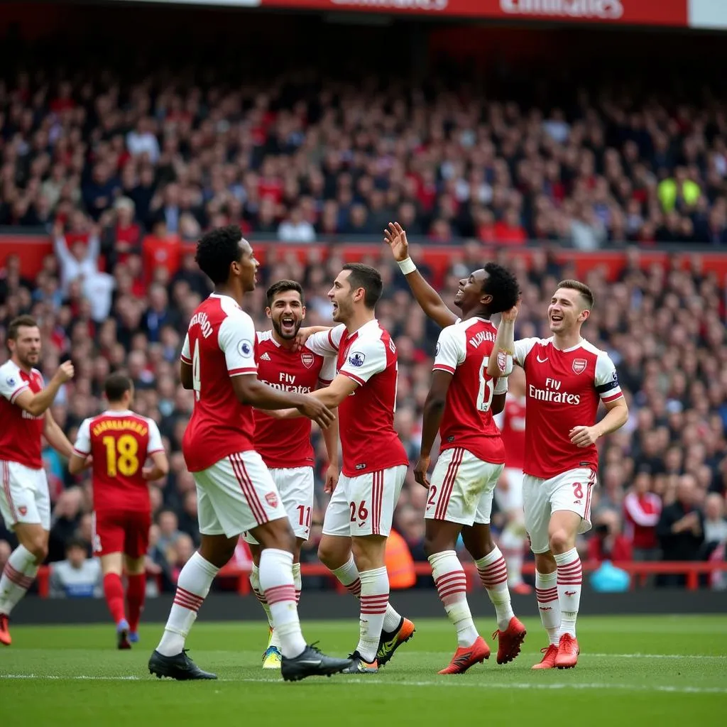 Các cầu thủ Arsenal ăn mừng bàn thắng