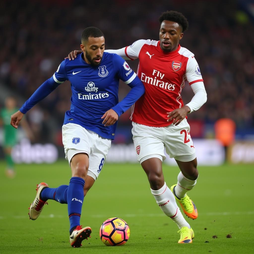 Cầu thủ Everton và Arsenal tranh chấp quyết liệt