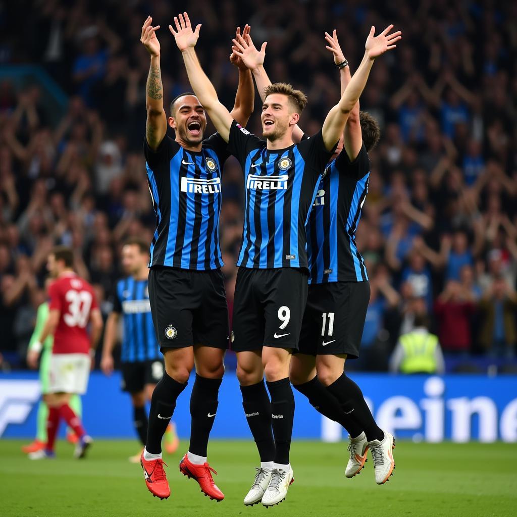 Cầu thủ Inter Milan ăn mừng bàn thắng