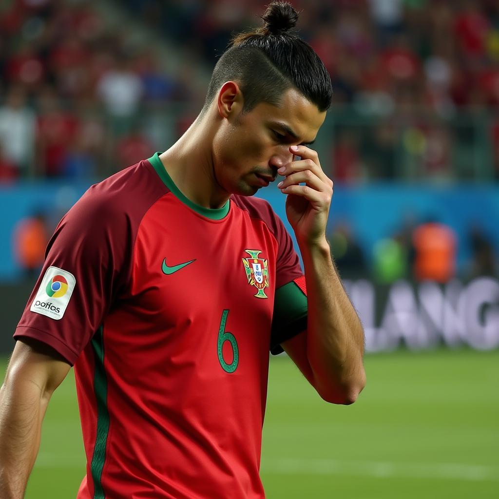 Cristiano Ronaldo leaves the field in tears