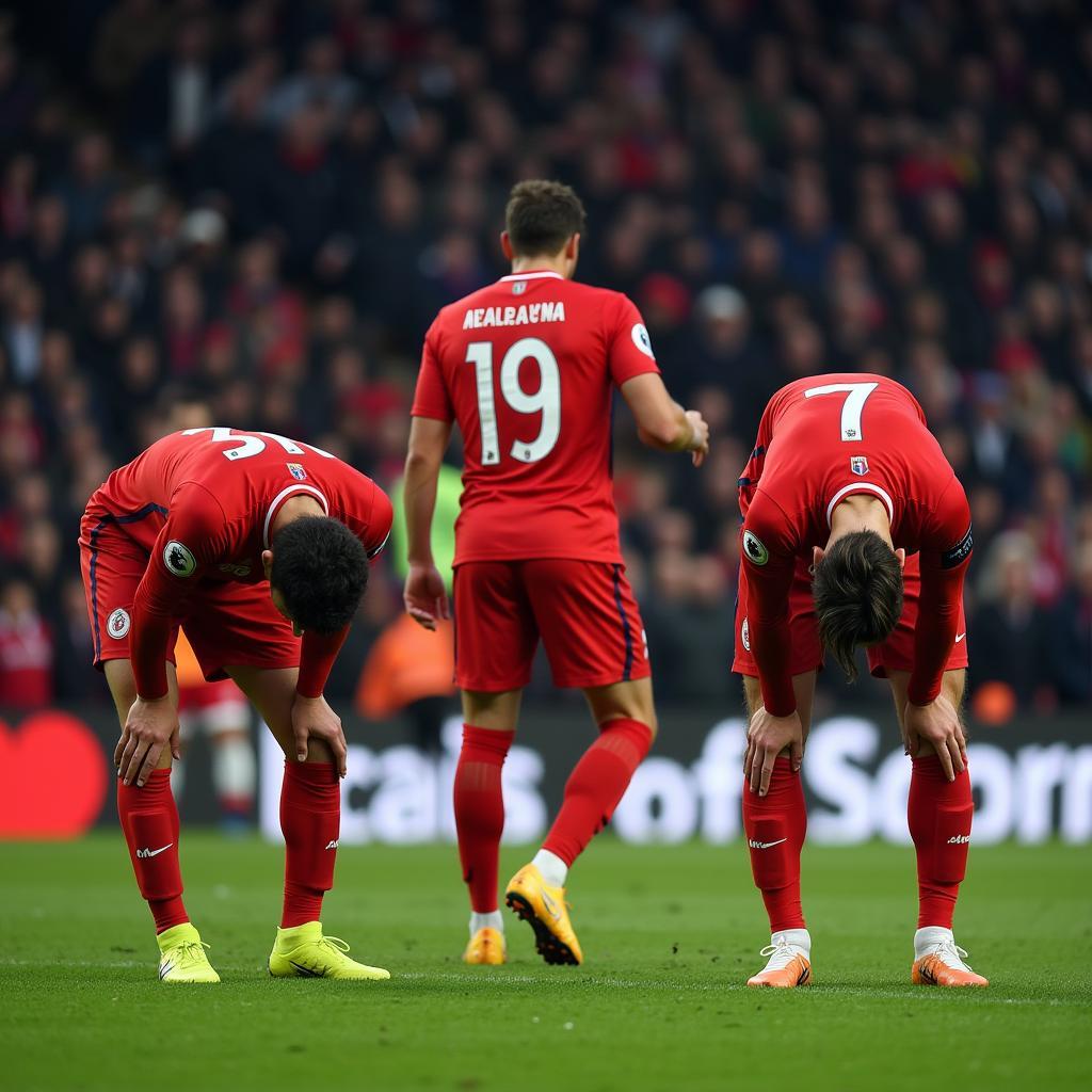 Toulouse players looking dejected after conceding a goal