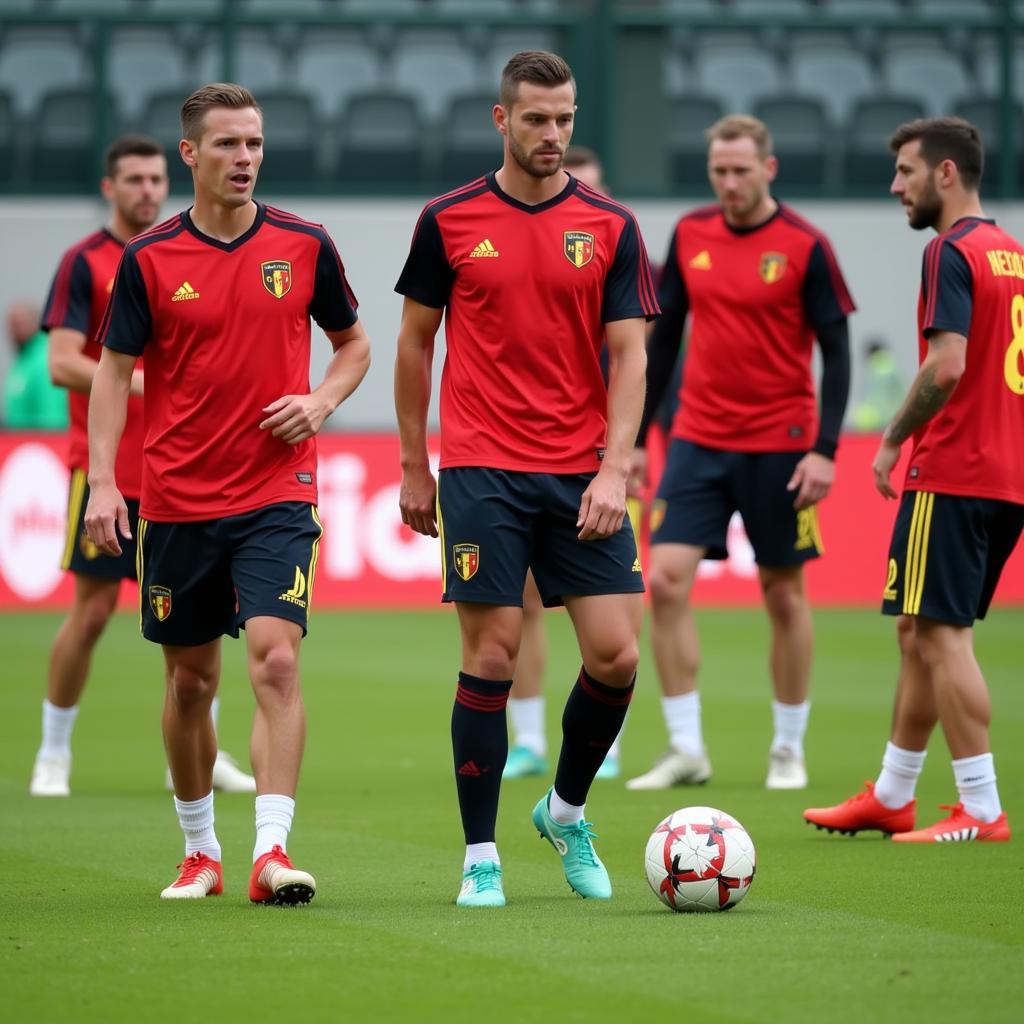 Belgium squad preparing for the match against Slovakia