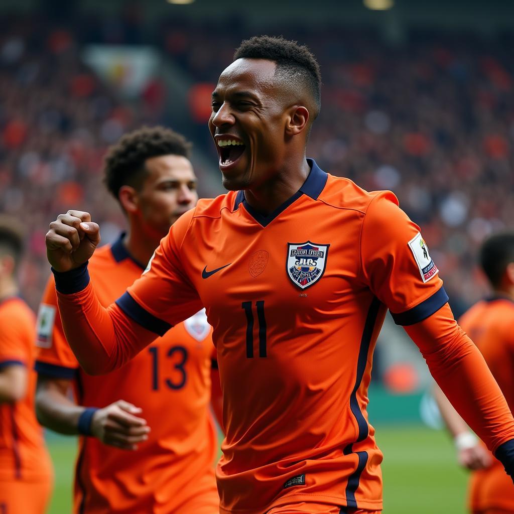 Memphis Depay ăn mừng bàn thắng