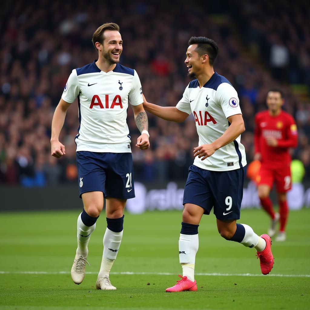 Harry Kane và Son Heung-min ăn mừng bàn thắng cho Tottenham