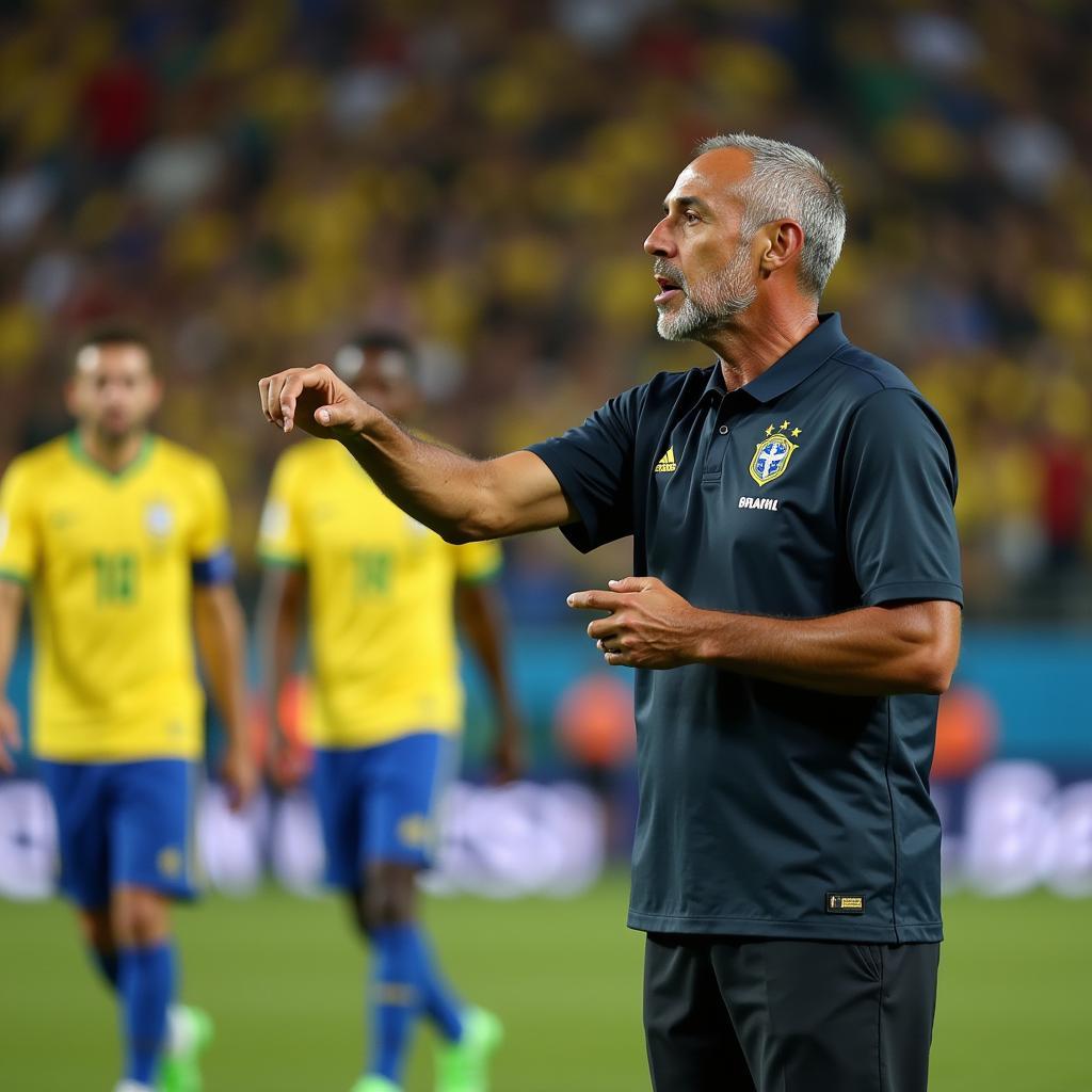 Brazil Coach Tite Giving Tactical Instructions During a Match