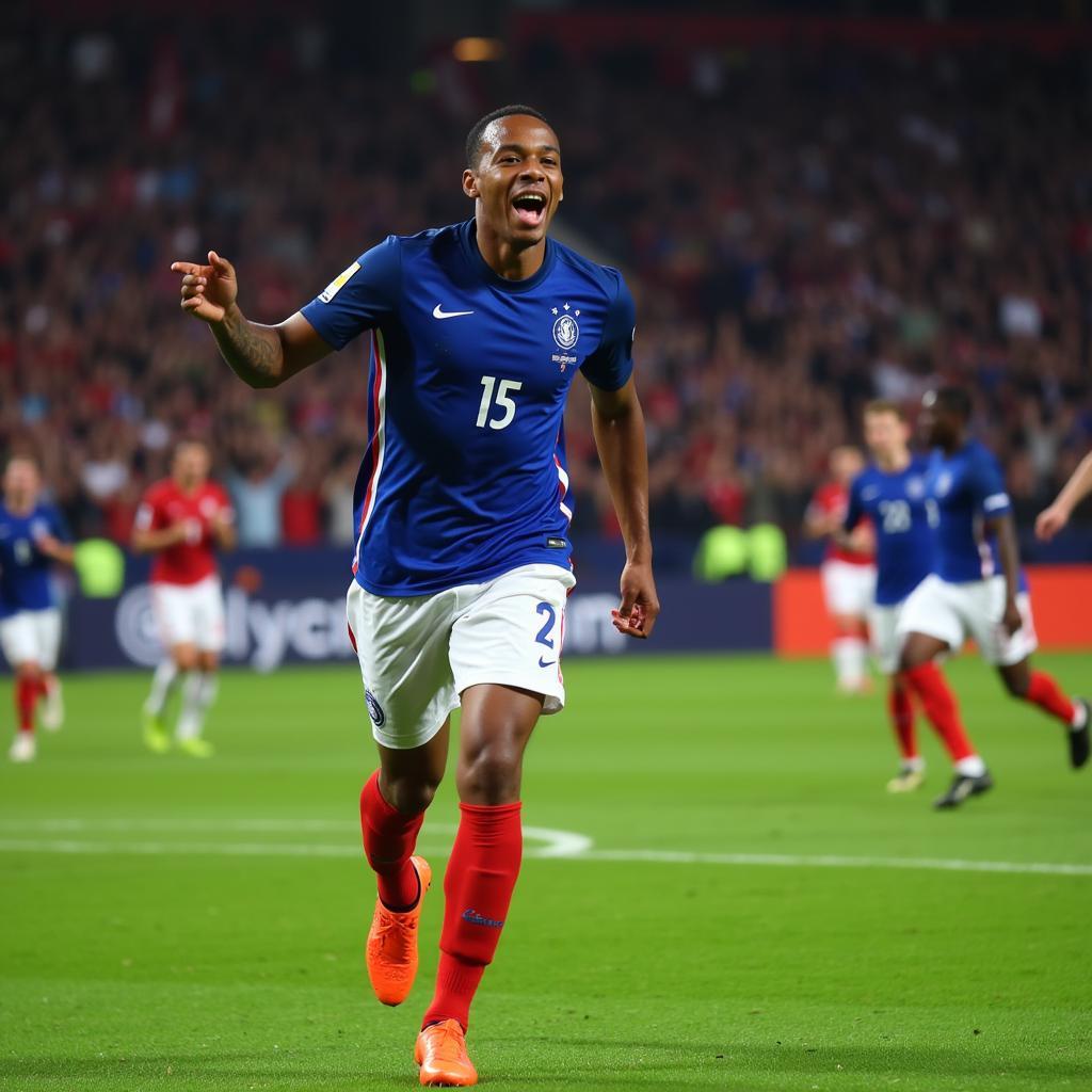 Kylian Mbappe celebrating a goal for France