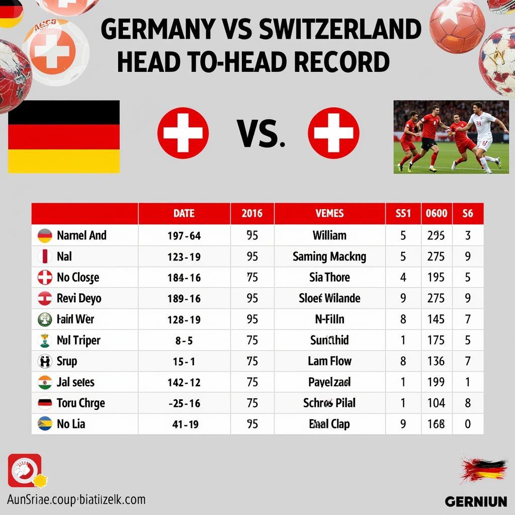 Lịch sử đối đầu Đức vs Thụy Sĩ