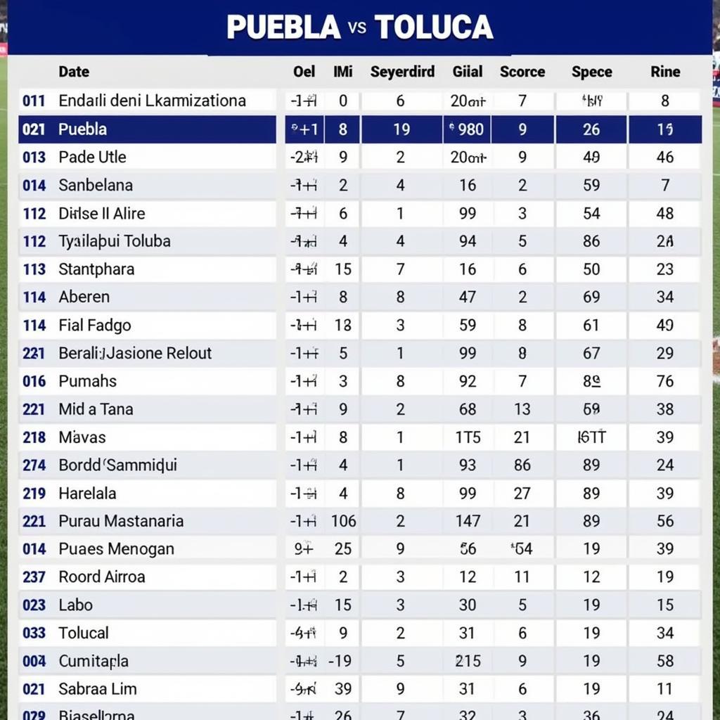 Lịch sử đối đầu Puebla vs Toluca