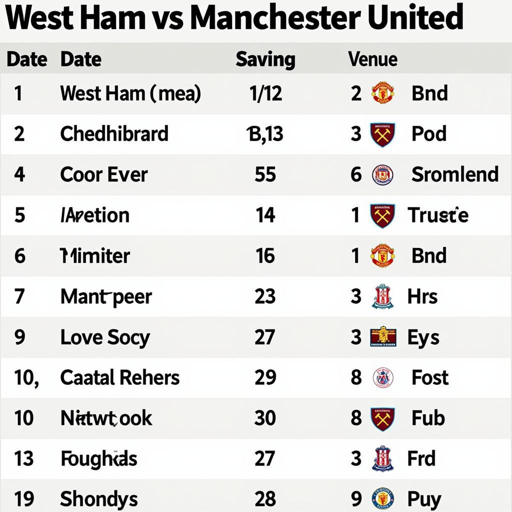 Head-to-head statistics of West Ham vs Manchester United