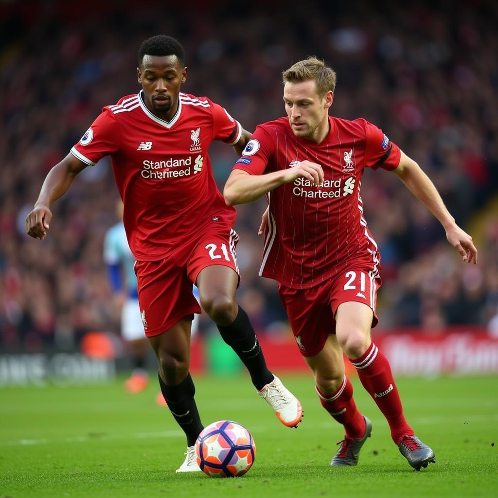 Cầu thủ Liverpool và Brentford tranh chấp quyết liệt