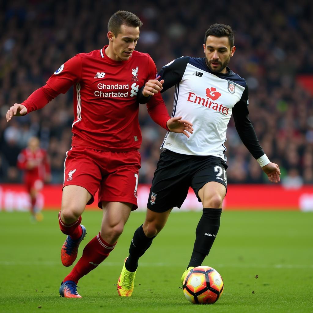 Cầu thủ Liverpool và Fulham tranh chấp bóng