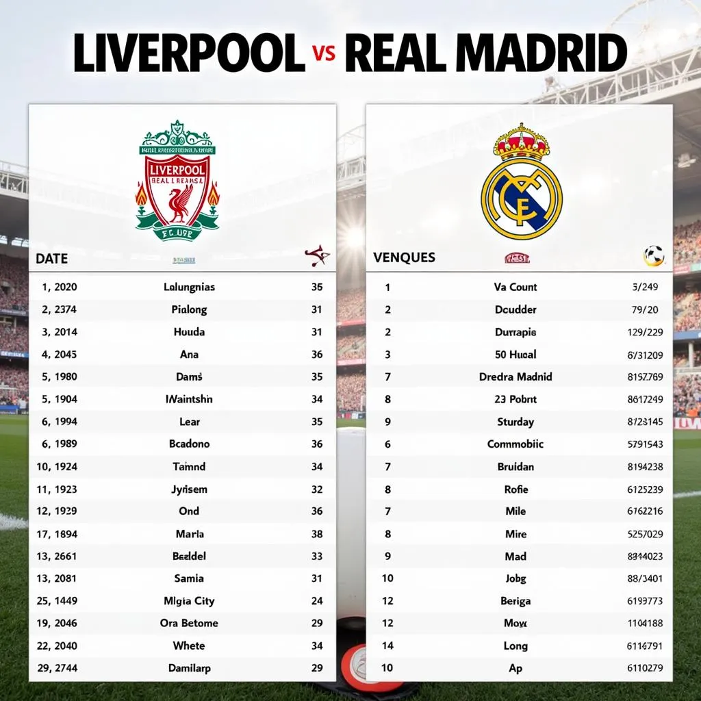 Lịch sử đối đầu Liverpool vs Real