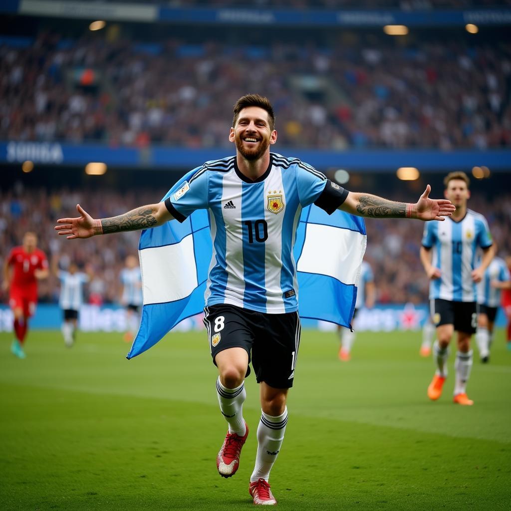 Lionel Messi ăn mừng bàn thắng trong màu áo Argentina