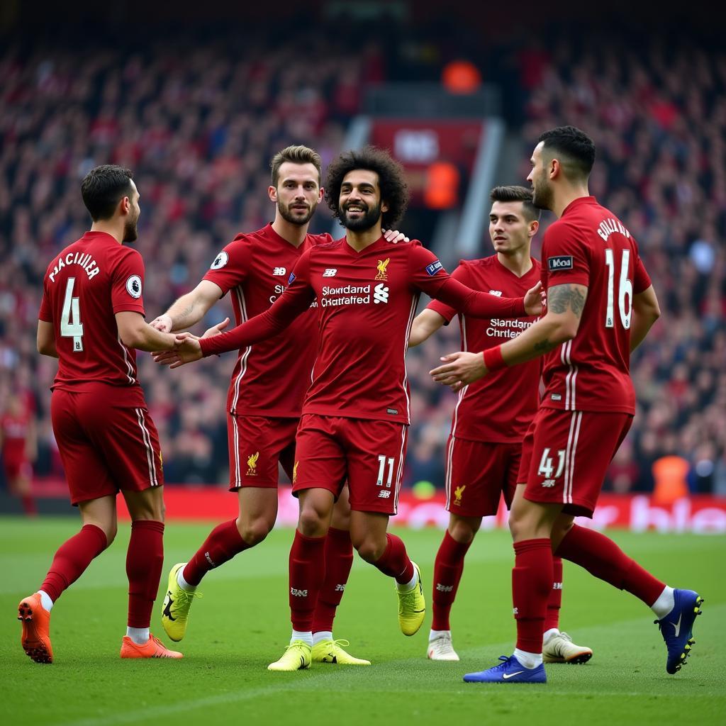 Mo Salah ăn mừng bàn thắng cho Liverpool