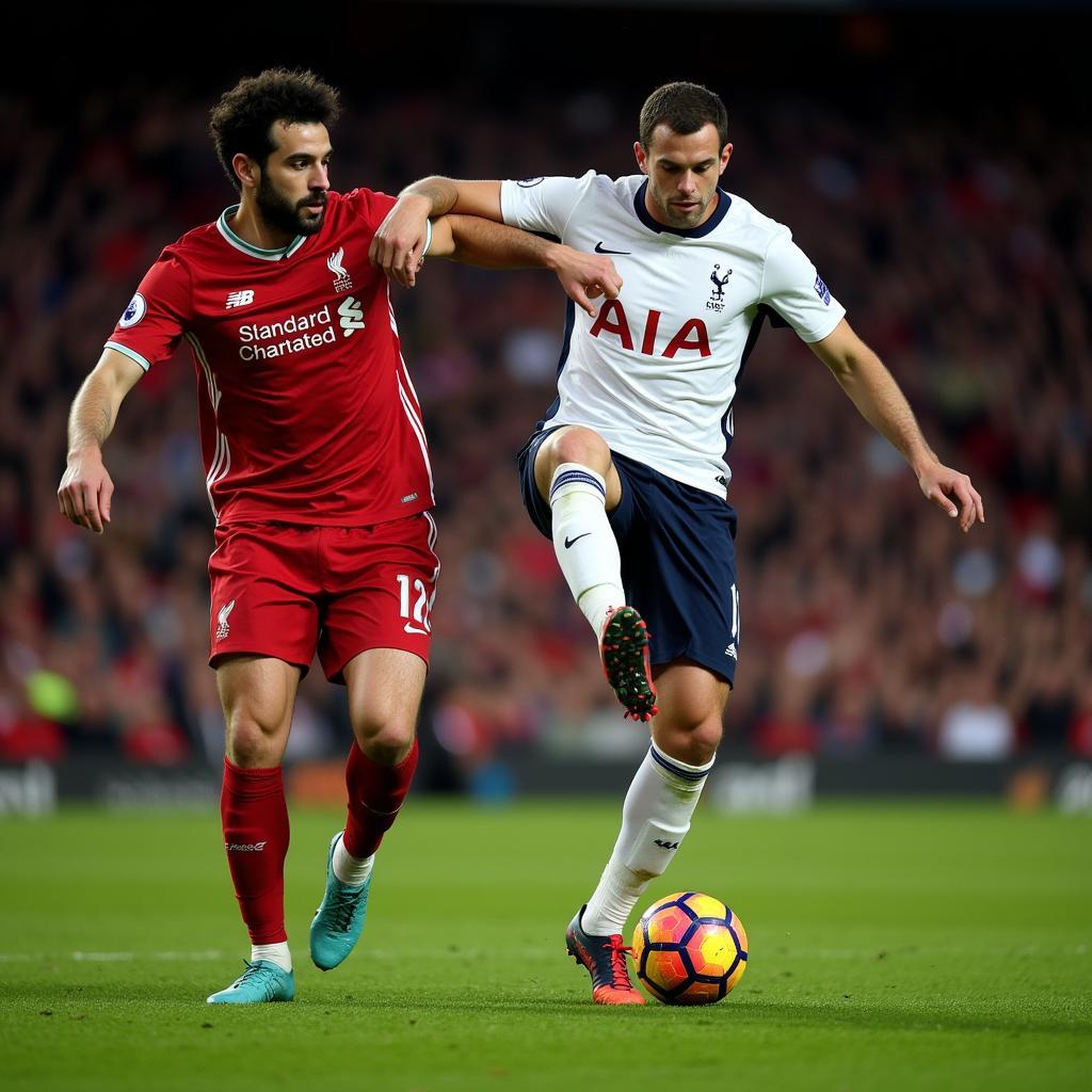 Mo Salah and Harry Kane battle for possession