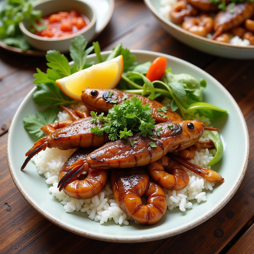 Braised mudskipper with Vietnamese coriander