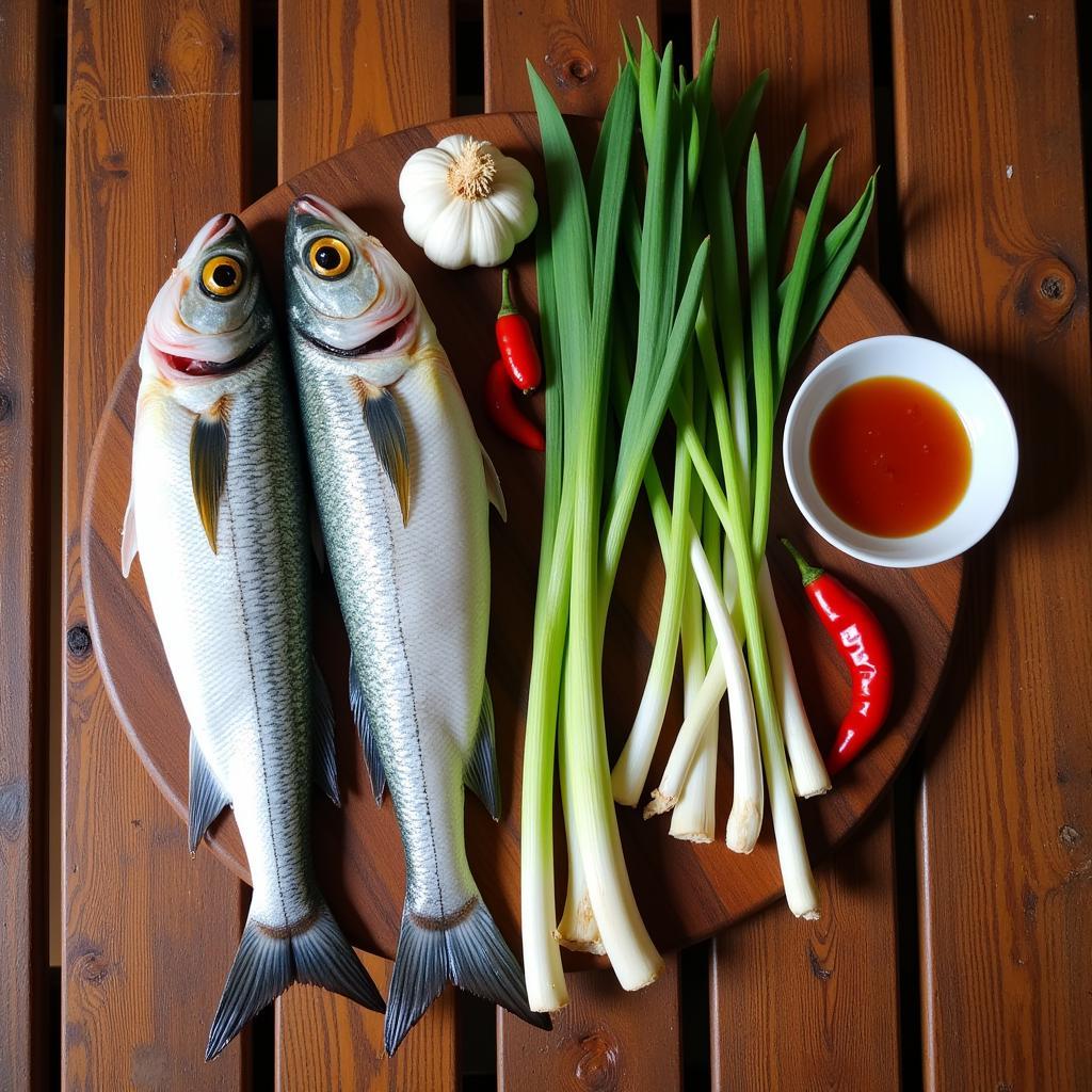 Fresh ingredients for cá kèo kho tộ