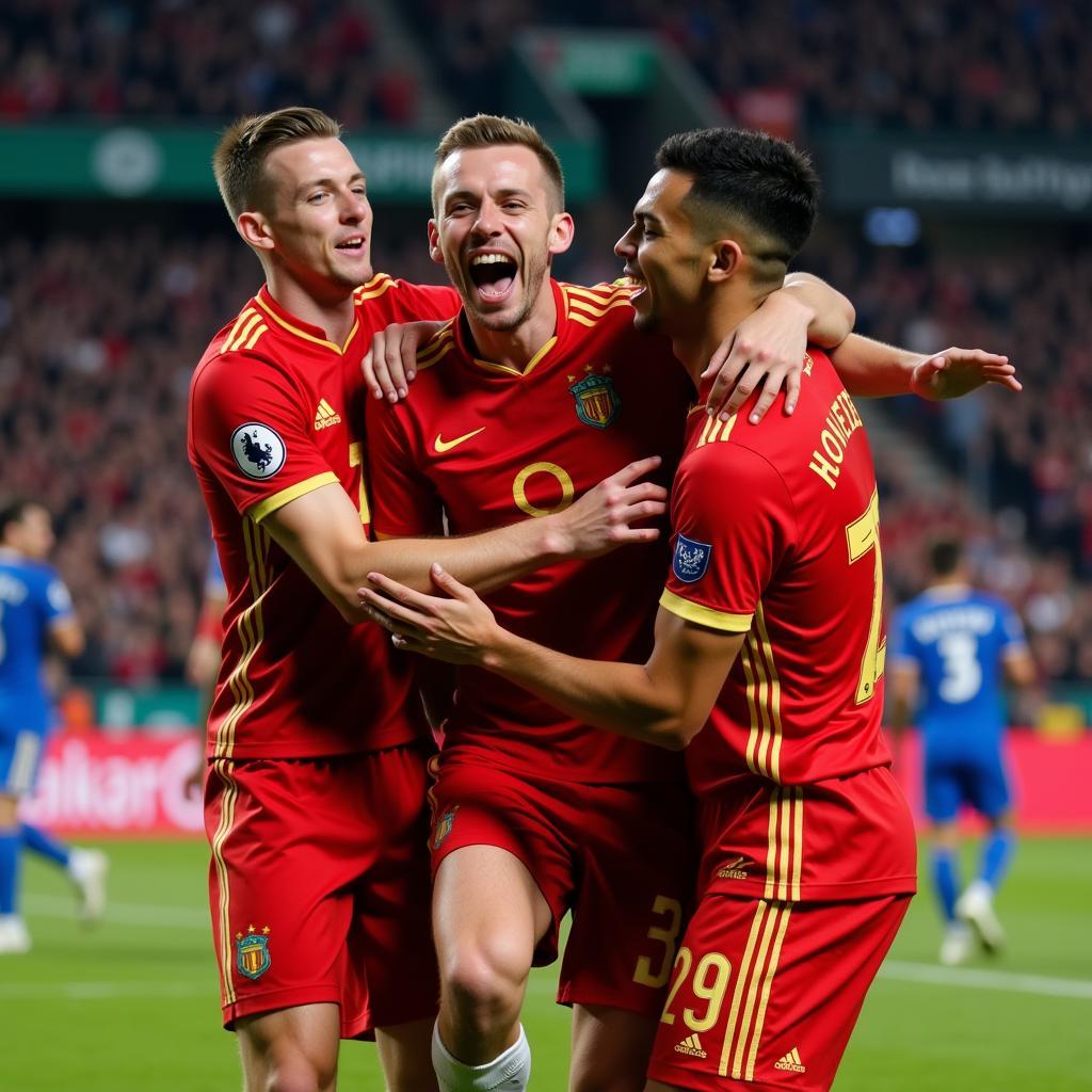 Lens players celebrating a goal