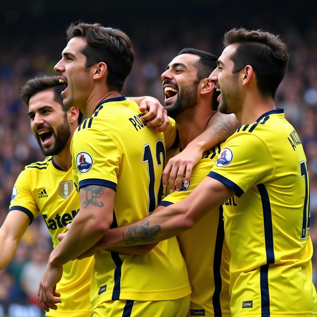 Villarreal players celebrating a goal