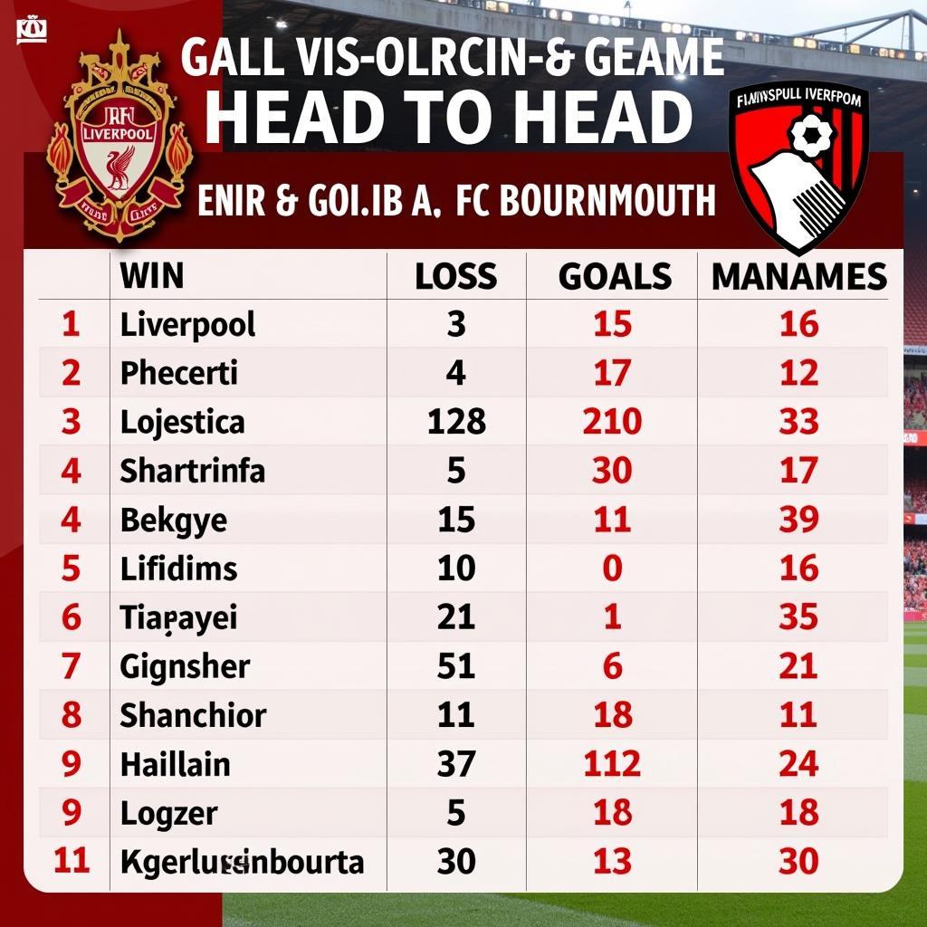 Liverpool vs AFC Bournemouth: Head to Head