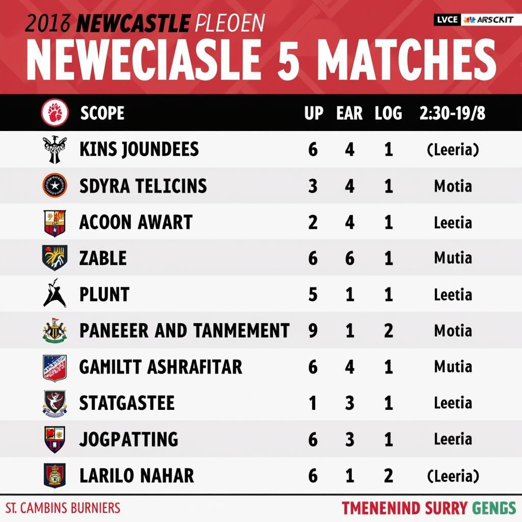 Phong độ Newcastle 5 trận gần nhất