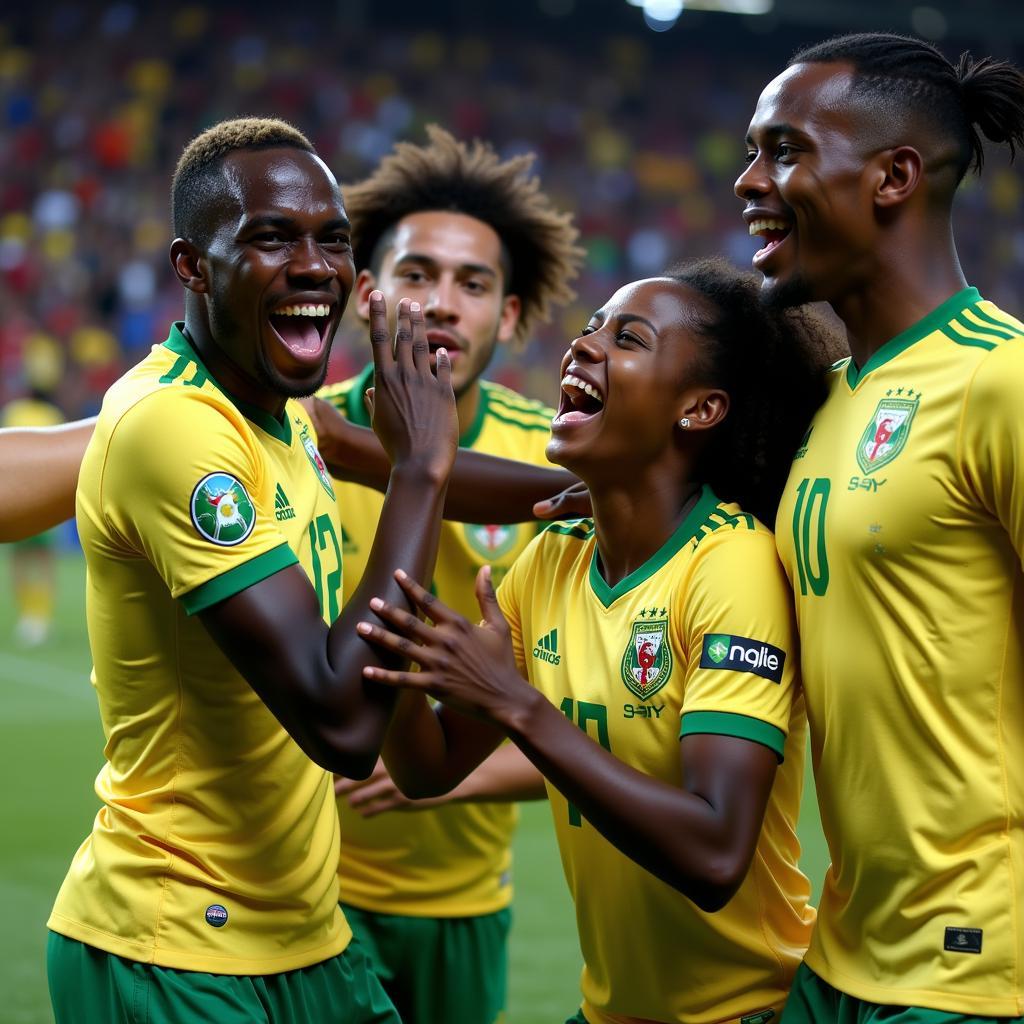 Senegal players celebrate their victory against Ecuador.