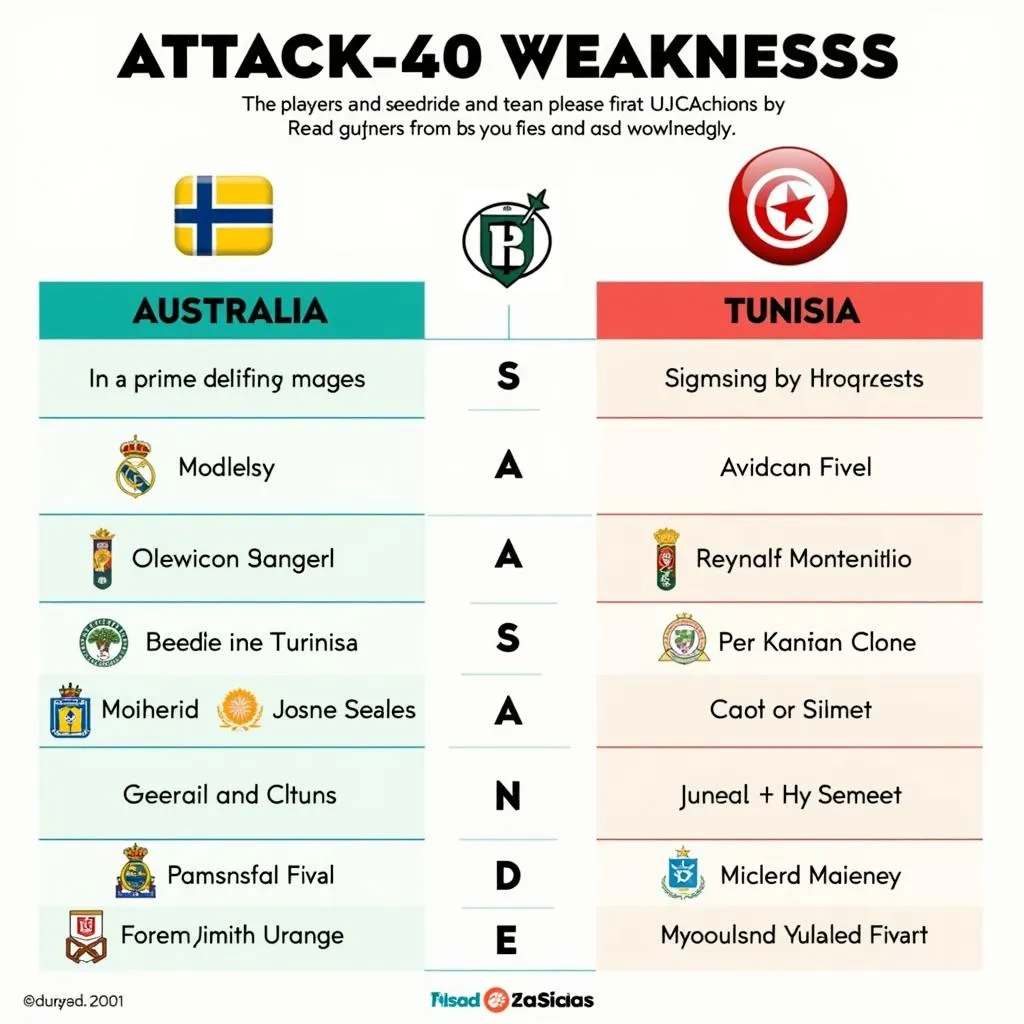 So sánh lực lượng Úc vs Tunisia