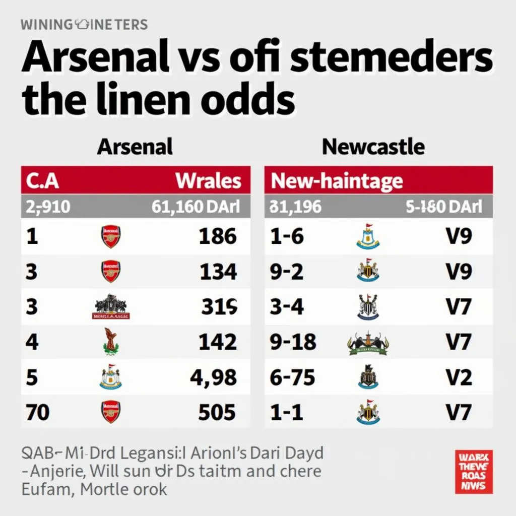 Soi kèo trận đấu giữa Arsenal vs Newcastle