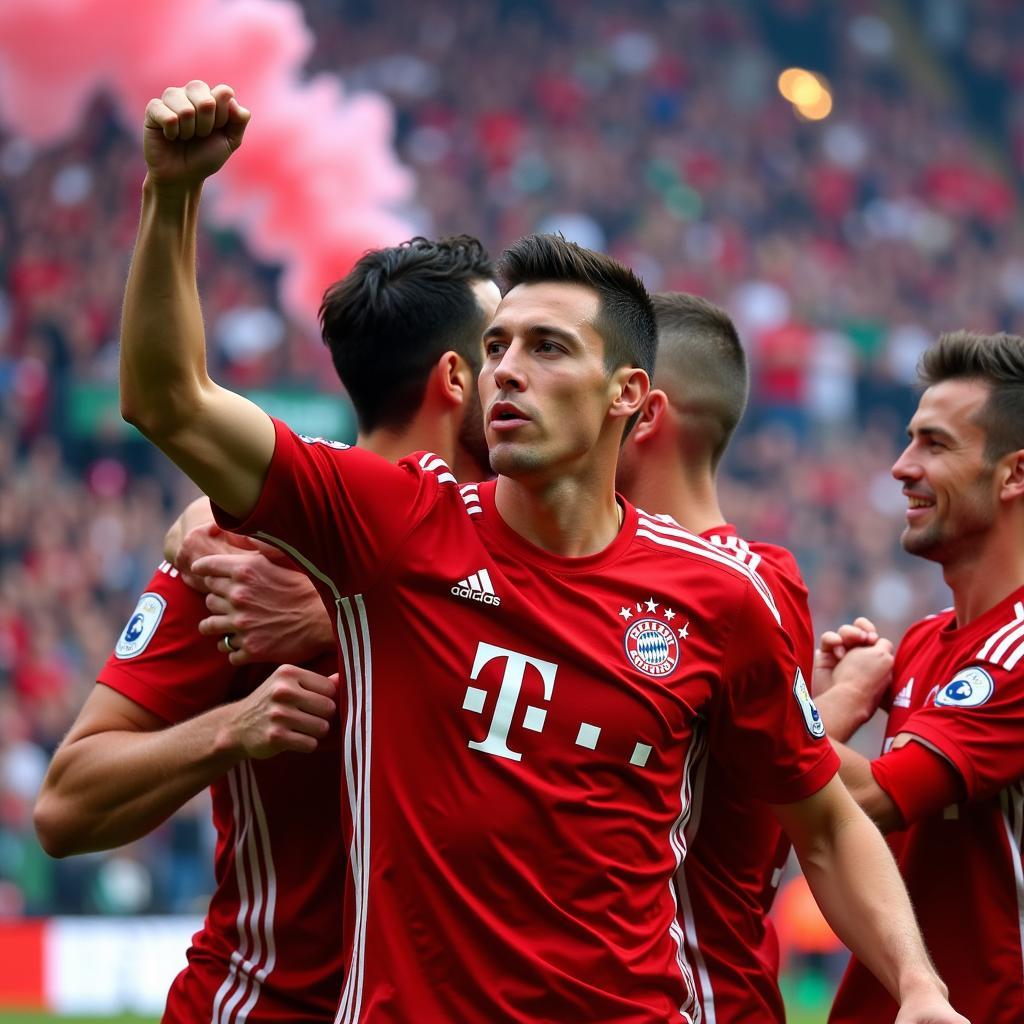 Robert Lewandowski celebrating a goal for Bayern Munich