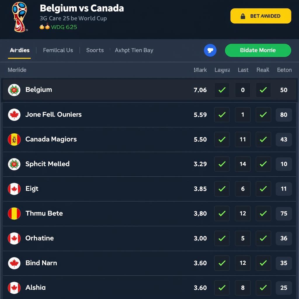 Odds and betting lines for the Belgium vs Canada World Cup match