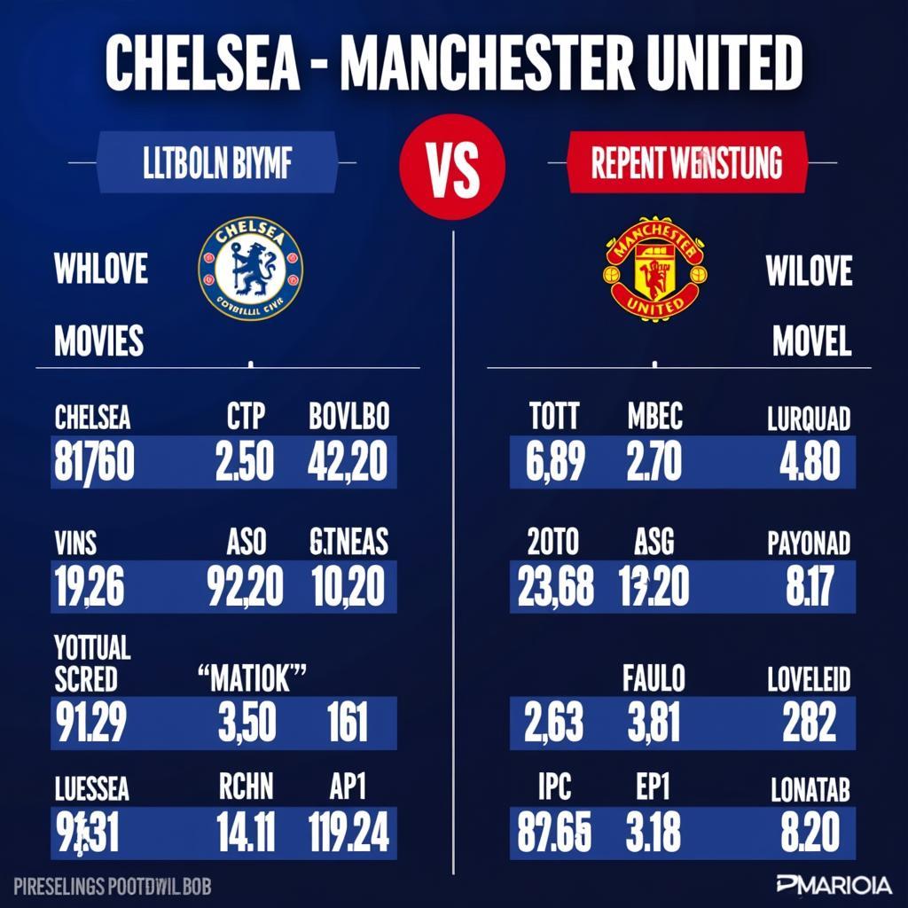 Biểu đồ thể hiện phong độ gần đây của Chelsea và Manchester United