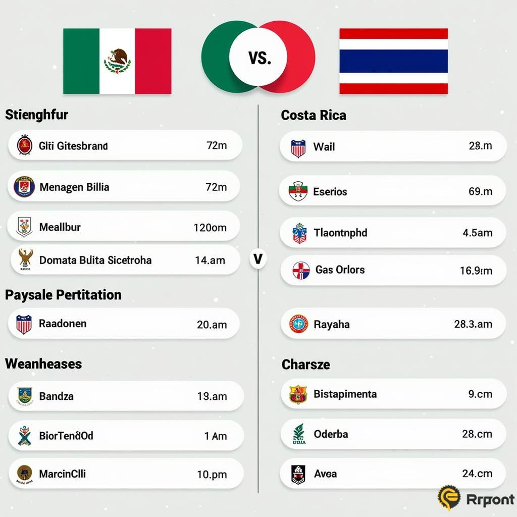 So sánh lực lượng Mexico vs Costa Rica