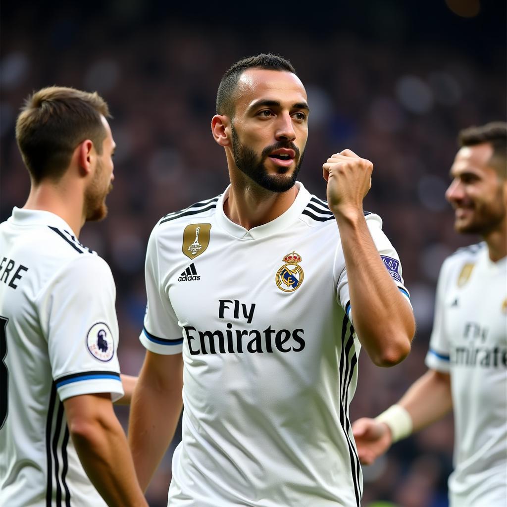 Karim Benzema ăn mừng bàn thắng trong màu áo Real Madrid