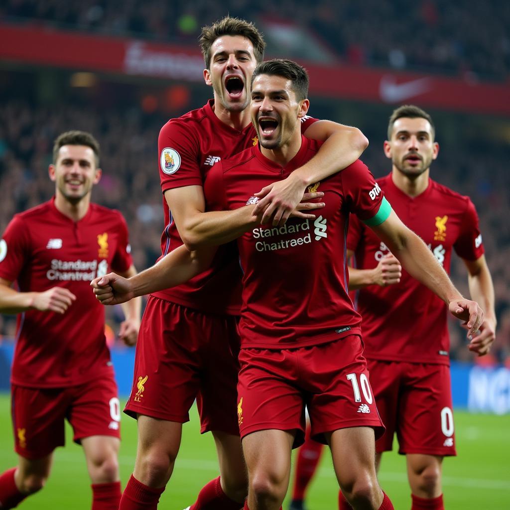 Hình ảnh các cầu thủ Liverpool ăn mừng bàn thắng