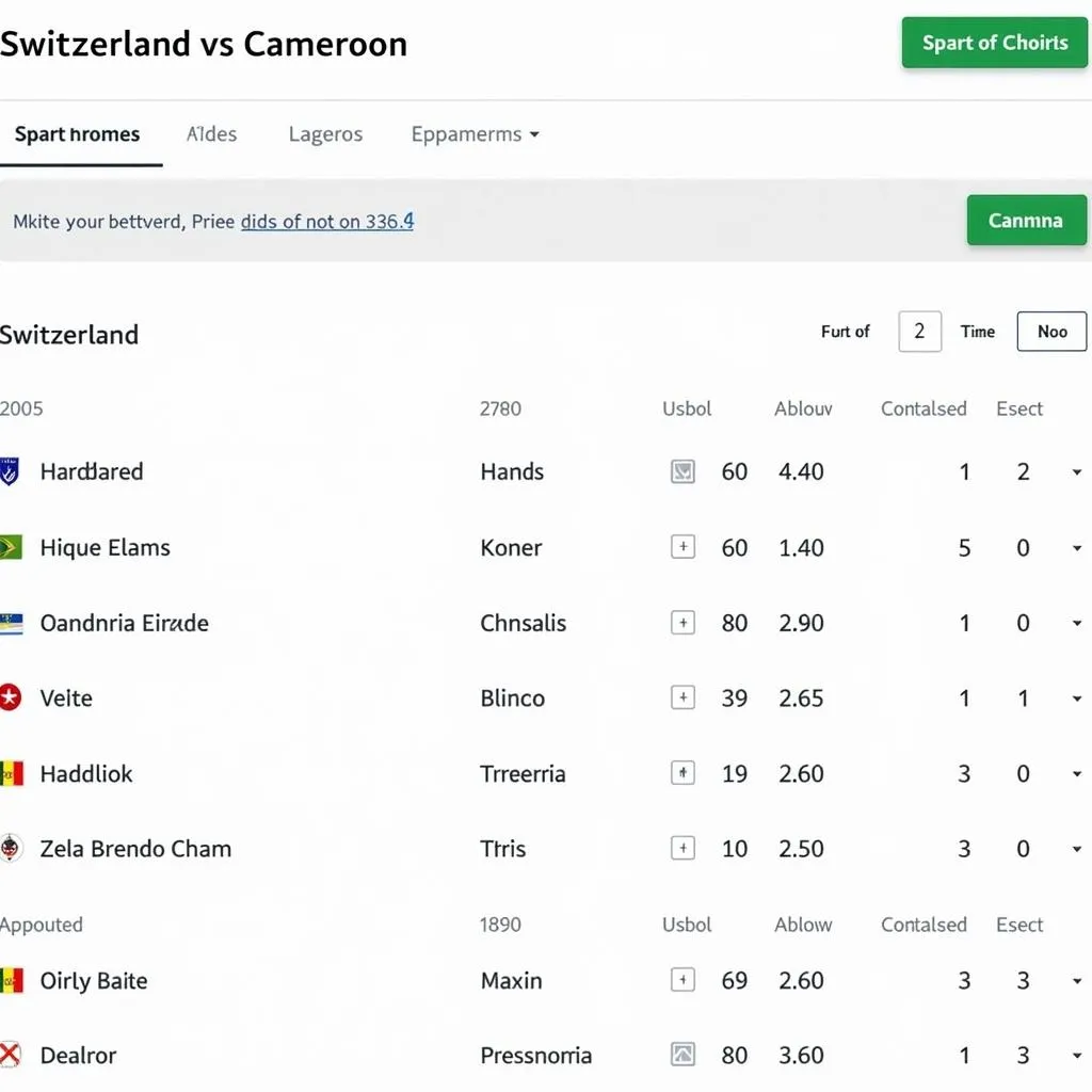 Tỷ lệ kèo Thụy Sĩ vs Cameroon