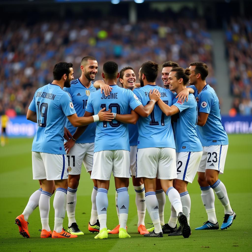 Uruguayan players celebrating a victory