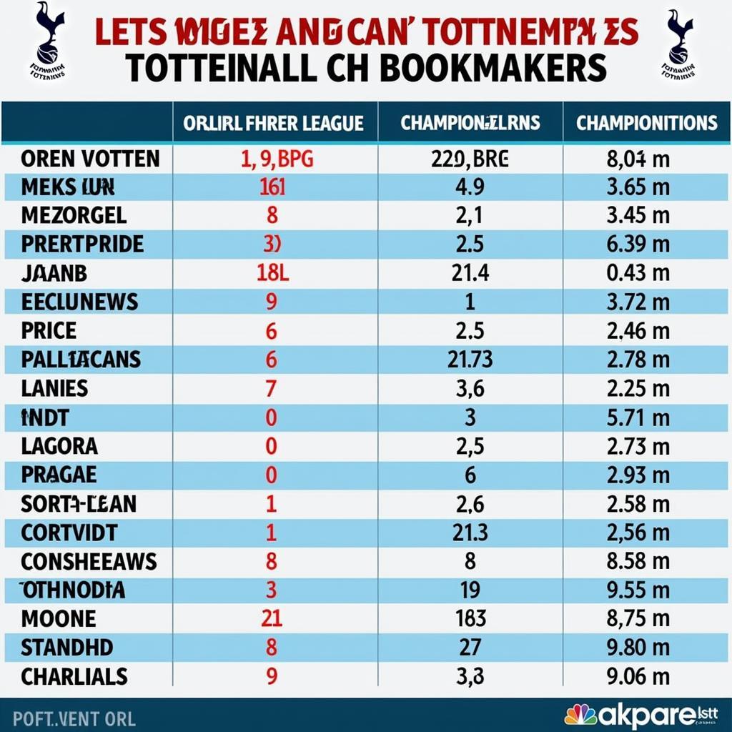 Kèo nhà cái Tottenham trong các giải đấu khác nhau