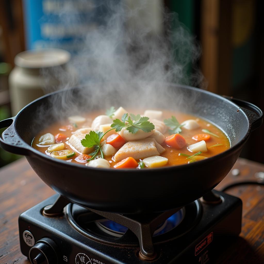 Lẩu Cá Kèo Simmering in a Hotpot