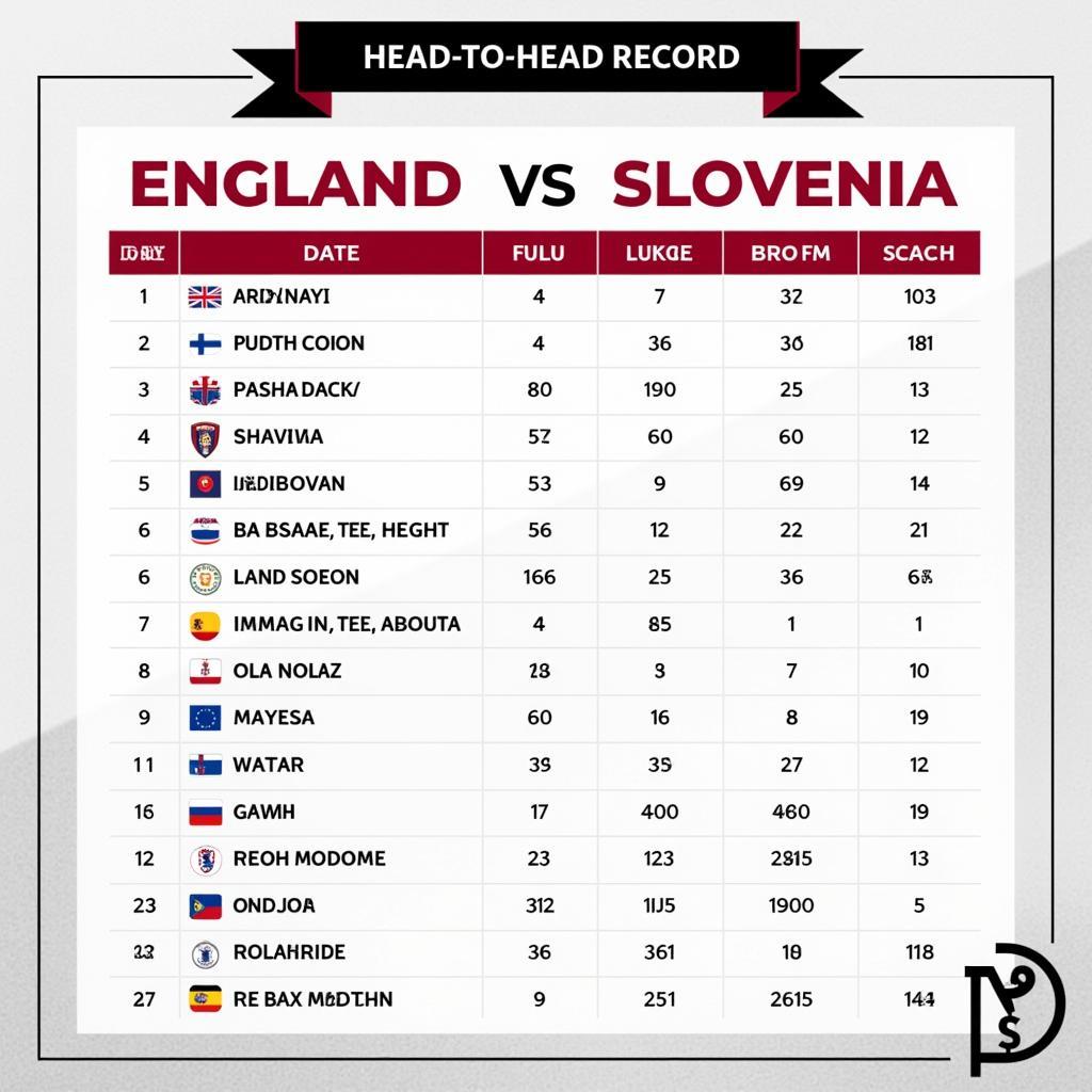 Lịch sử đối đầu Anh vs Slovenia