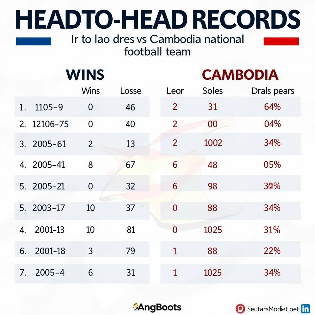 Lịch sử đối đầu Lào Campuchia: Biểu đồ thống kê kết quả các trận đấu giữa hai đội bóng.