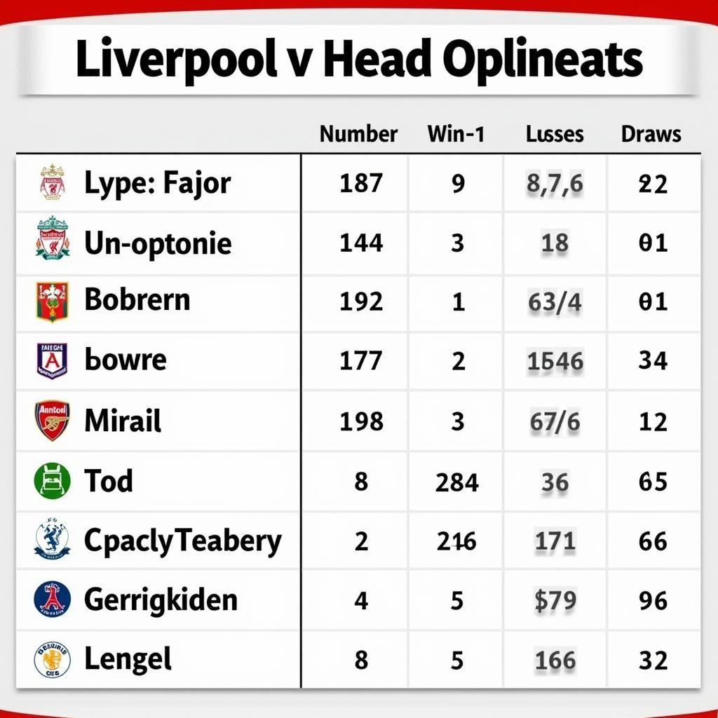 Lịch sử đối đầu Liverpool VS các đội bóng